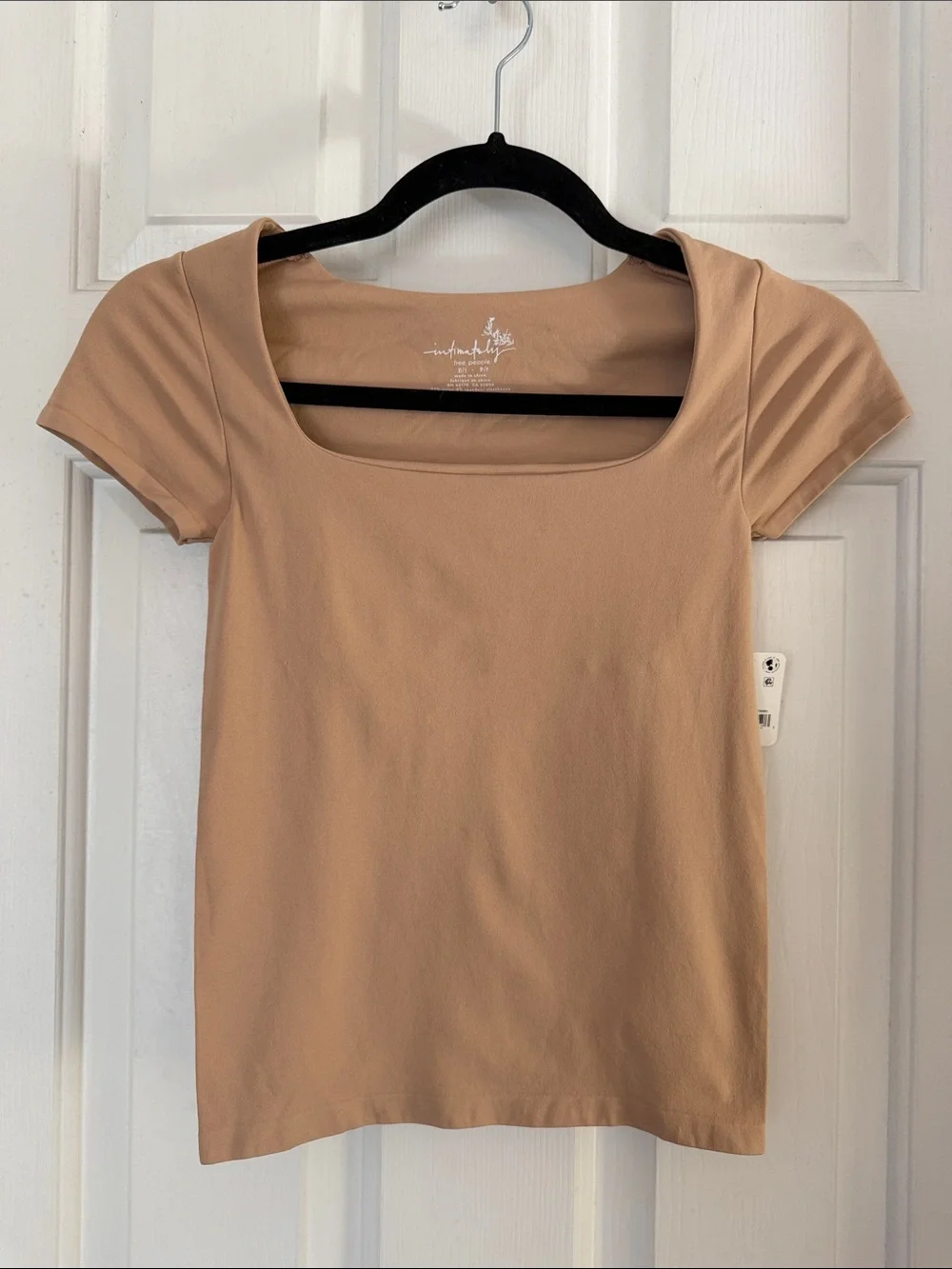 Intimately Free People Square Neck Short Sleeve Tee in Tan XS